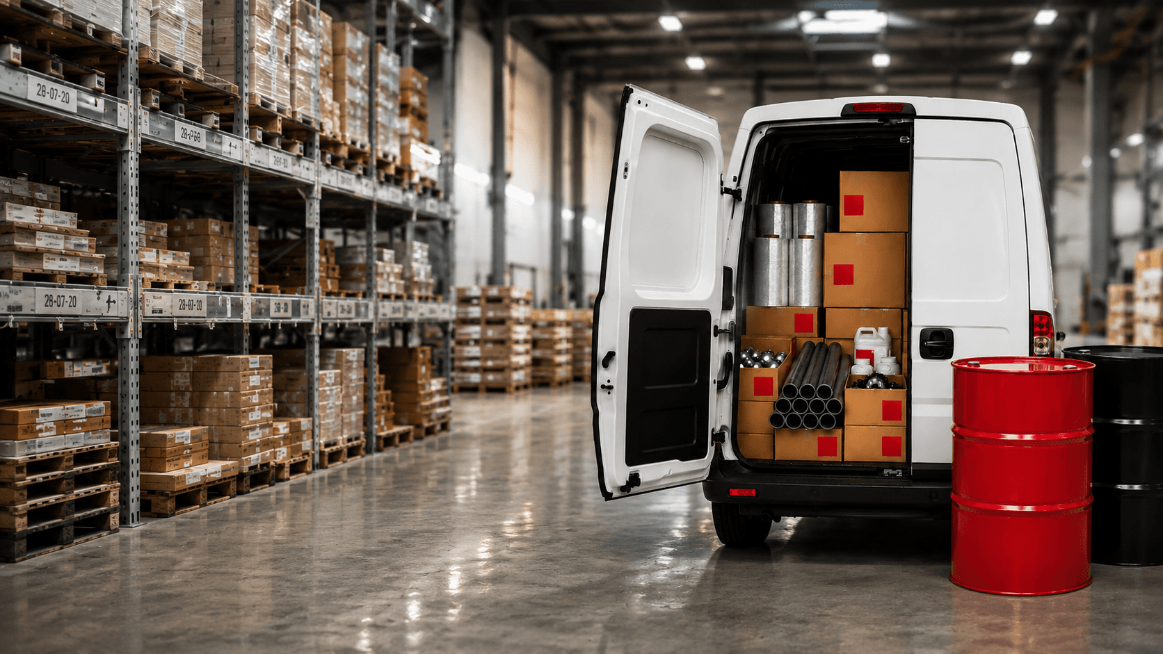 Almacén industrial HERSA con camioneta de carga